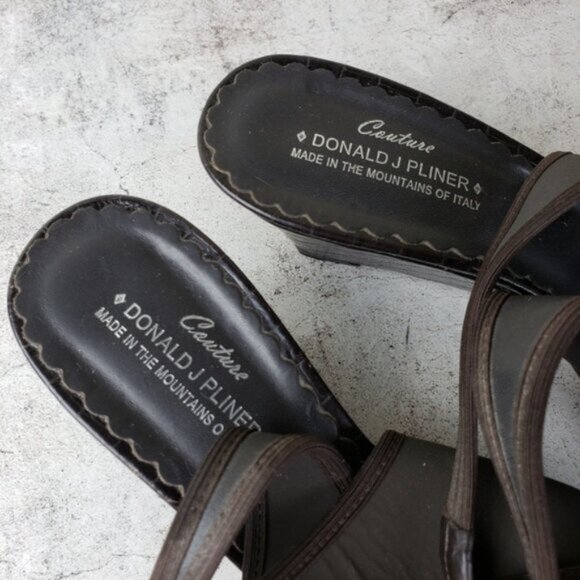 Donald J Pliner Couture Rasy Peep Toe Slingback Canvas Tortoise Wedge Sandal 10M - Picture 5 of 11